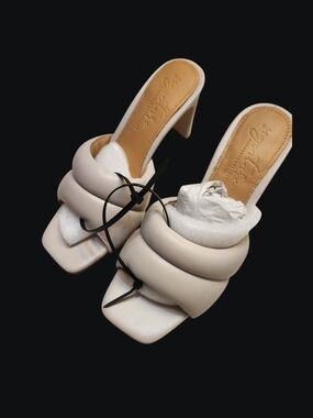 Beige Padded Strap Heeled Mules - Signature Collection